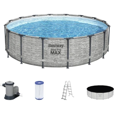 Afbeelding van Bestway Steel Pro MAX Opzetzwembad inclusief filterpomp en accessoires 488x122 cm Steenprint Rond