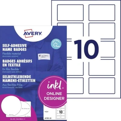 Afbeelding van Badge Avery Zweckform J4785 20 80x50mm wit 200stuks