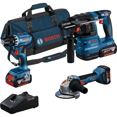 Afbeelding van BOSCH 0615A5007L 18V accu machineset GSR+GWS+GBH 3 delig in gereedschapstas (3x 4,0Ah + lader)