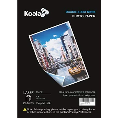 Afbeelding van KOALA Dubbelzijdig mat fotopapier voor laserprinters, A4, 120 g/m², 100 vellen. Geschikt het afdrukken van foto&#039;s, brochures, certificaten, boekjes, flyers, kalenders, kaarten