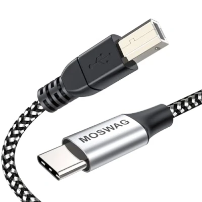 Afbeelding van MOSWAG MIDI kabel USB C naar B type nylon gevlochten 2.0 printer scanner hoge snelheid met metalen connector compatibel AiO, HP, Canon en meer