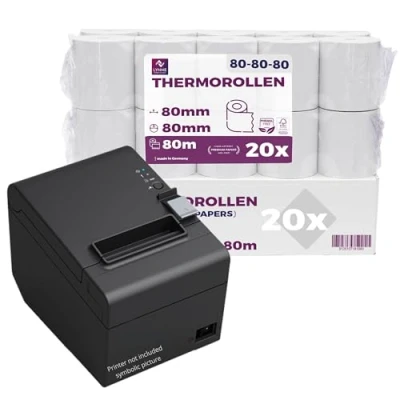 Afbeelding van Thermische rollen 80 mm x m 12 kassarollen bonusrollen voor kassa snoepprinter thermisch papier BPA vrij (20 rollen)