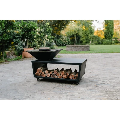 Afbeelding van RJRoyal Living Plancha grill BBQ Compania grillring met snijplank en hoes houtopslag vuurschaal rvs buitenkeuken voor buiten