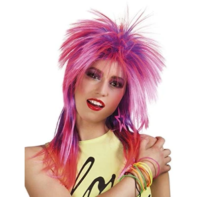 Afbeelding van Boland Pruik Kimberley knalroze/paars Roze Laagjes Halflang Vrouwen Danser/danseres 80&#039;s &amp; 90&#039;s Disco