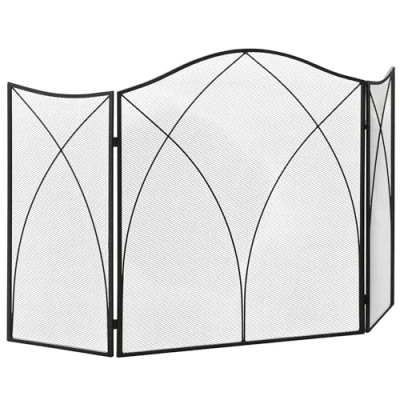 Afbeelding van HOMCOM Opvouwbaar haardbeschermingsrooster met 3 panelen, kachelbeschermingsrooster, metaal, 126 x 76 cm, zwart