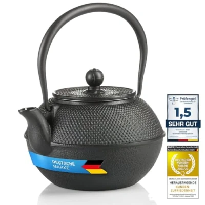 Afbeelding van Dimono Traditioneel gietijzeren theeservies: Theepot, theepotwarmer en 2 theemokken.