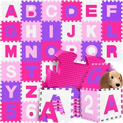 Afbeelding van KIDIZ® Puzzelmat, 86 delig, speelmat voor kinderen, speelmat, schuimmat, kindertapijt, puzzel, cijfers en letters, beschermmat