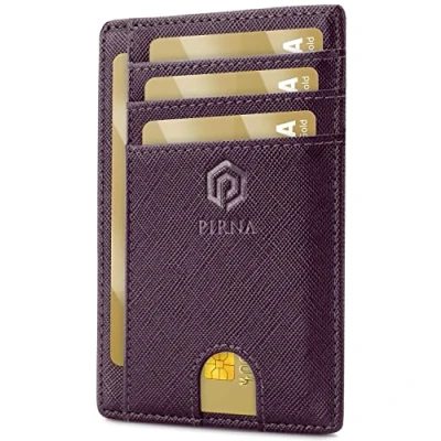 Afbeelding van Slanke en kleine creditcardhouder, portemonnee voor mannen vrouwen, met geldvak geschenkdoos, RFID creditcardhouder mannen, Paars.