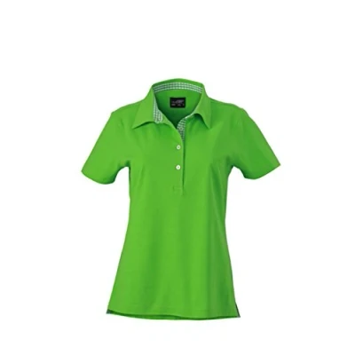 Afbeelding van JAMES &amp; NICHOLSON Trendy damespolo met geruit inzetstuk, Limoen Groen/Limoen Groen Wit