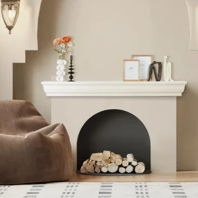 Image de VEVOR Étagère Flottante Murale Manteau Cheminée en Bois Blanc 152,4cm pour Salon
