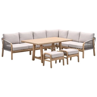 Afbeelding van Santos lounge diningset 5 dlg. rechts acaciahout met white wash sand