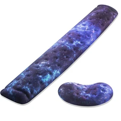 Afbeelding van BRILA Memory Foam Muis &amp; Toetsenbord Polssteun Ondersteuning Pad Kussen Set voor Computer, Laptop, Kantoorwerk, PC Gaming Massage Gaten Ontwerp (Nebula Bundel)
