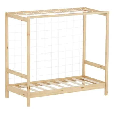 Afbeelding van Kinderbed voetbaldoel 70x140 cm naturel eenpersoonsbed voor kinderen houten bed met lattenbodem &amp; doelnet ML design