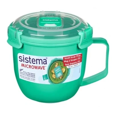 Afbeelding van Sistema Set van 2 kleine soepkopjes voor magnetron 565 ml BPA vrij mint/blauw/paars