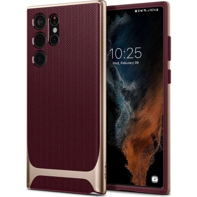 Afbeelding van Samsung Galaxy S22 Ultra Hoesje Spigen Neo Hybrid Serie Hard Kunststof Backcover Bordeaux Rood Geschikt Voor