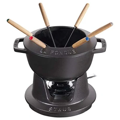 Afbeelding van STAUB Fondueset van gietijzer, met 6 fonduevorken, voor Savoyarde, Bourgondië en Chocolade, Ø 18 cm, mat zwart