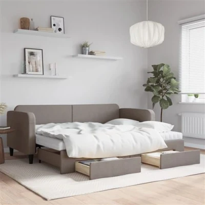 Afbeelding van vidaXL Slaapbank met onderschuifbed en lades 80x200 cm stof taupe