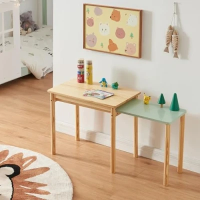 Afbeelding van Kindertafel Skellefteå met uitschuifbaar tafelblad naturel en mint [en.casa]