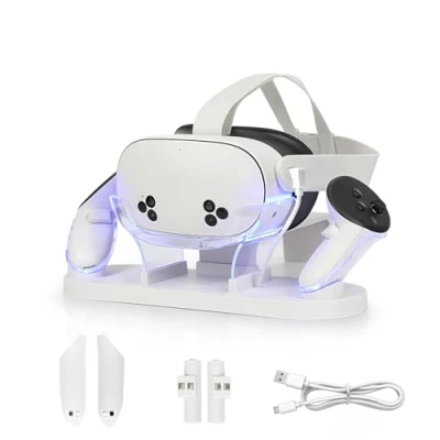 Afbeelding van Dockingstation voor Meta Quest 3S/Quest 3, VR laadstation compatibel met Quest3S/Quest3 led/RGB licht, hoofdtelefoon en controller 3S/Quest3 (wit)