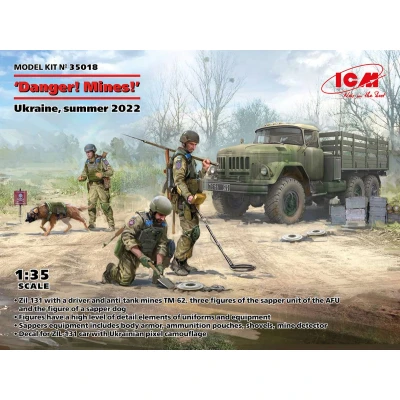Afbeelding van 1:35 ICM 35018 Danger! Mines! Ukraine summer 2022 Zil 131 Truck met Figuren Plastic Modelbouwpakket