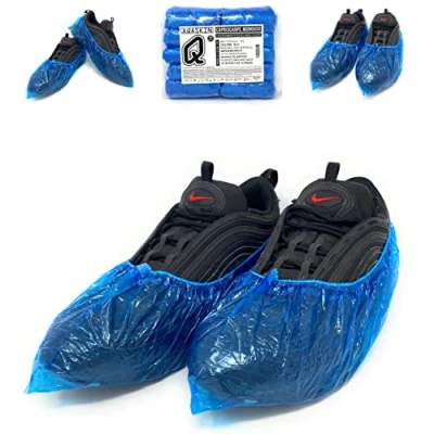 Afbeelding van 100 wegwerp overschoenen PE 3 g hoge scheurvastheid versterkt elastiek DPI persoonlijke beschermingsmiddelen reiniging voor huis tuin kleur blauw transparant