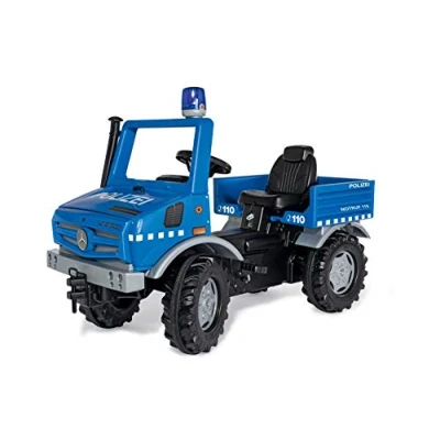 Afbeelding van Rolly Toys Unimog 038251 Stappenauto vanaf 3 jaar, politieauto om zelf te rijden met fluisterbanden en knipperlicht, trapvoertuig, trapauto jaar