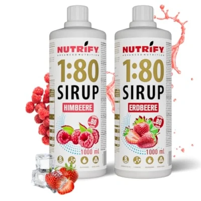 Afbeelding van NUTRIFY Vital Fitness Drink 2 flessen siroop 1:80, x 1 l, aardbeien en ananas, drankconcentraat met vitaminen L carnitine, suikervrij, 160 liter caloriearme sportdrank