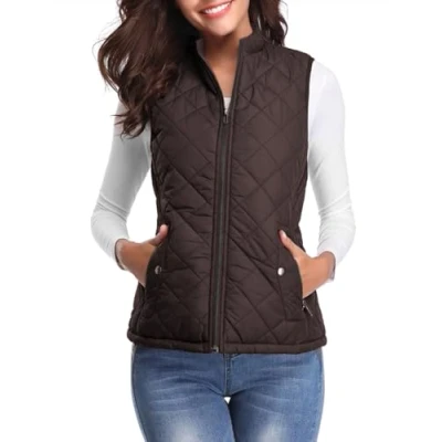 Afbeelding van Fuinloth Mouwloze jassen voor dames, extra warm vest, mouwloos, rolkraag, grote maat, winter, donsjack, Chocolade