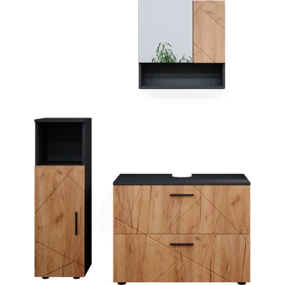 Afbeelding van Vicco Badkamermeubel set Irma, Eik goud/antraciet, 3 delen, met midi element