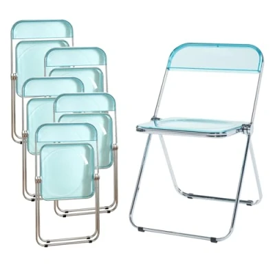 Afbeelding van [en.casa] set van 6 klapstoelen, eetkamerstoelen, stoelen, voor gasten, keuken, kantoor, staal, verchroomd, polycarbonaat, 74 x 46 47 cm, lichtblauw, transparant