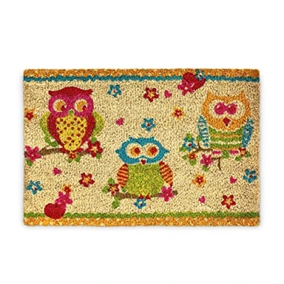 Afbeelding van Relaxdays deurmat kokos uilen, voetveger, droogloopmat, voetmat doormat owls
