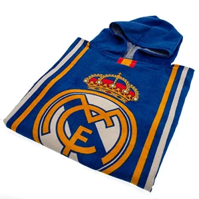 Afbeelding van Real Madrid Poncho strand katoenen handdoek voor vrije tijd en sport kinderen, jongeren, uniseks, meerkleurig, Eén maat