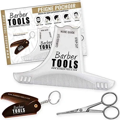 Afbeelding van Baardscheerset accessoires voor baard en snor, scheerkam + baardschaar sleutelhanger kam