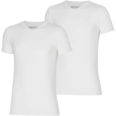 Afbeelding van 2 zachte bamboe T shirts van Pierre Calvini voor dames en Heren V hals Wit XL