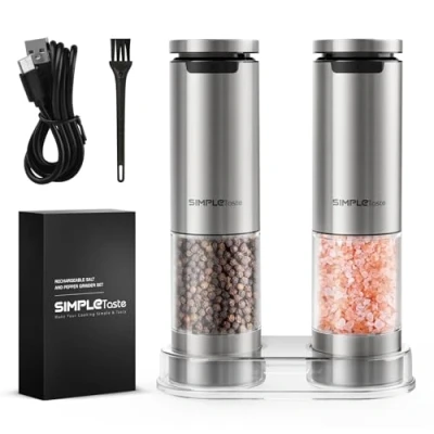 Afbeelding van SIMPLETASTE elektrische zout en pepermolens USB C navulling met verstelbare keramische molen LED verlichting van roestvrij staal