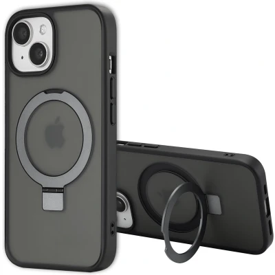 Afbeelding van Accezz Hoesje Geschikt voor iPhone 15 Ring Stand Backcover MagSafe Zwart