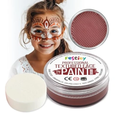 Image de Festicy Peinture pour Visage et Corps, Marron, 20g, éponge Certifié EN 71 3 &amp; Reach maquillage enfant fille Deguisement visage,