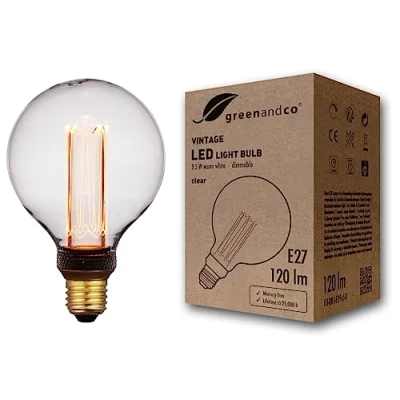 Afbeelding van greenandco® Vintage design ledlamp, dimbaar, E27, G95, 3,5 W, 120 lm, 1800 K, helder, extra warm wit, 320 graden, 230 V, flikkervrij, Edison lamp voor sfeerverlichting
