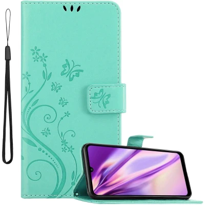 Afbeelding van Cadorabo Hoesje geschikt voor Huawei Y6P in BLOEMEN TURKOOIS Beschermhoes bloemmotief met magnetische sluiting, standfunctie en kaartsleuven Book Case Cover Etui