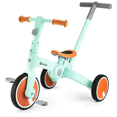 Afbeelding van HyperMotion GRIJS loopfiets kinderfiets 2 jaar driewieler met duwstang jongens kinder fiets baby loopfietsen driewielers jongen meisje step peuter loopfietsje comfort 4 in 1 voor peuters kind kinderen meisjes fietsje stuurstang trappers