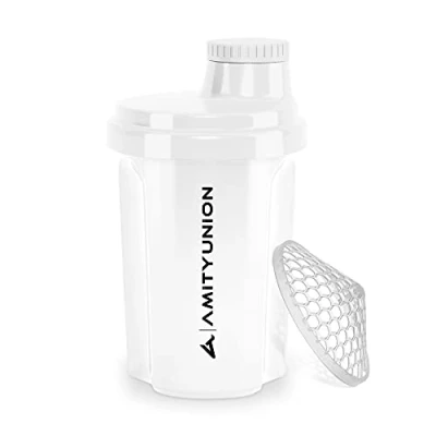 Afbeelding van Protein Shaker 300 ml &quot;Heaven&quot; lekvrij, BPA vrij met klikbare zeef en weegschaal voor romige wei shakes, gym fitness cups isolaten sportconcentraten, origineel in Wit 300ml