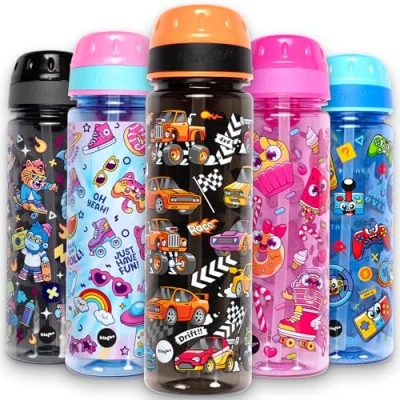 Afbeelding van Fringoo waterfles voor kinderen 650 ml met rietje draaggreep, lekvrij en BPA vrij design, schoolwaterfles