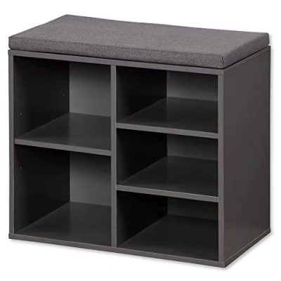 Afbeelding van Kesper Schoenenrek/schoenenkast met zitvlak donkergrijs 5 paar schoenen hout L51 x B30 H48 cm vakjeskast