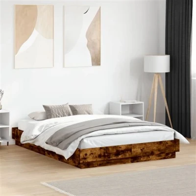Afbeelding van vidaXL Bedframe met LED verlichting gerookt eikenkleurig 120x190 cm