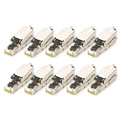Afbeelding van DIGITUS DN 93631 Cat 6A netwerkstekker 10 stuks 360 afgeschermd RJ45 Cat6A veldstekker montage zonder gereedschap 500 MHz GBase T Gbit/s AWG 27/7 naar 22/1