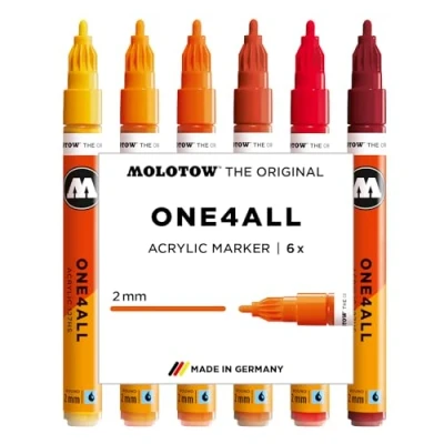 Afbeelding van Molotow ONE4ALL Acrylstiften Set van 6 Rode tinten Acryl markers 2mm breed hervulbaar alle ondergronden