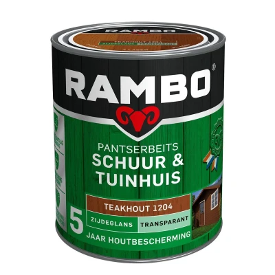 Afbeelding van Rambo Pantserbeits Schuur &amp; Tuinhuis Transparant Zijdeglans Teakhout 1204 0,75 liter