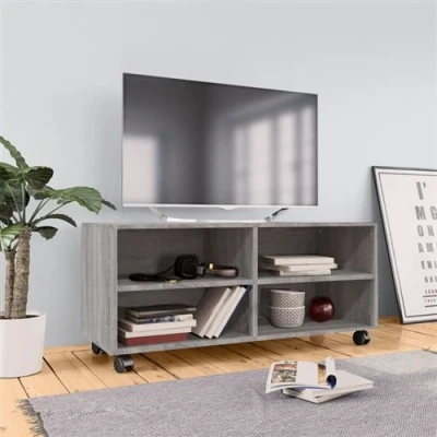 Afbeelding van vidaXL Tv meubel met wieltjes 90x35x35 cm bewerkt hout grijs sonoma