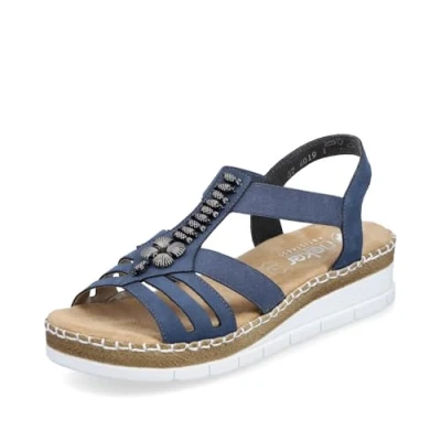 Afbeelding van Rieker Sandalen met sleehak, Dames, Maat: 41, Blau Hoogwaardig imitatieleer