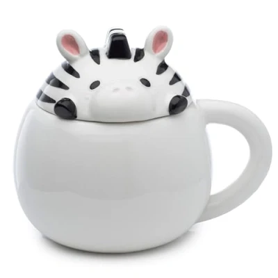 Afbeelding van Beker/Mok Zebra Aroramals Gevormde Deksel Zwart/Wit Dolomiet Keramiek 450ml